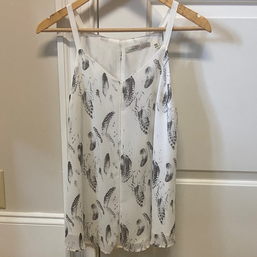 DEX White Feather Print Tank Top Blouse